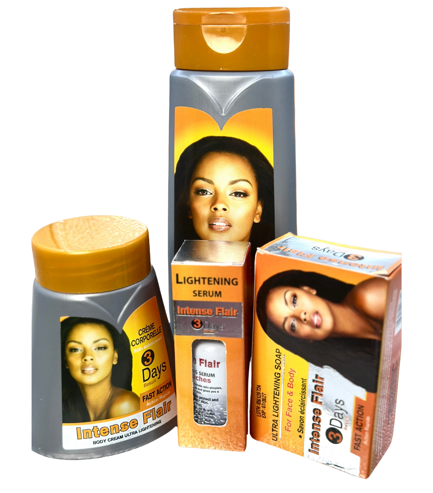 Intense Flair 3 Days Fast Result SkinCare Set (Lotion 500ml + Cream 360ml + Soap 200g + Serum 30mL)