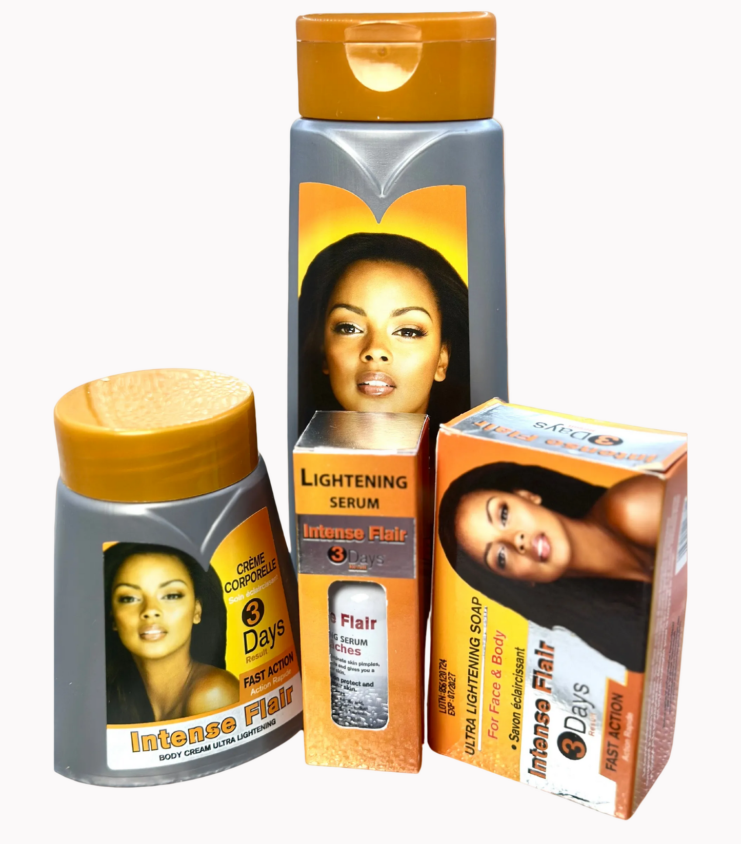 Intense Flair 3 Days Fast Result SkinCare Set (Lotion 500ml + Cream 360ml + Soap 200g + Serum 30mL)