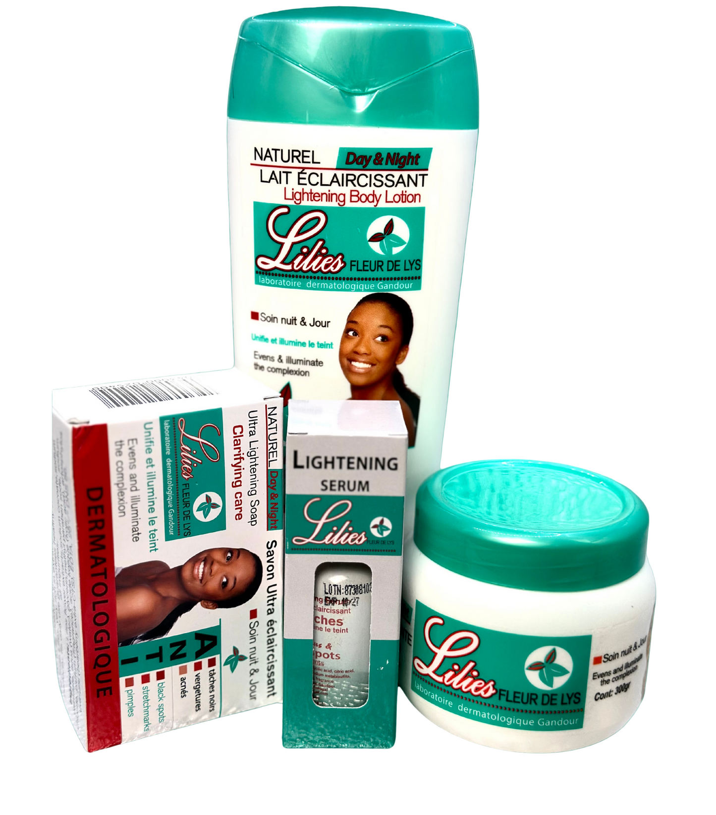 Lilies “Fleur de Lys” SkinCare Set (Body Lotion 500ml + Cream 300g + Soap 200g + Serum 30mL