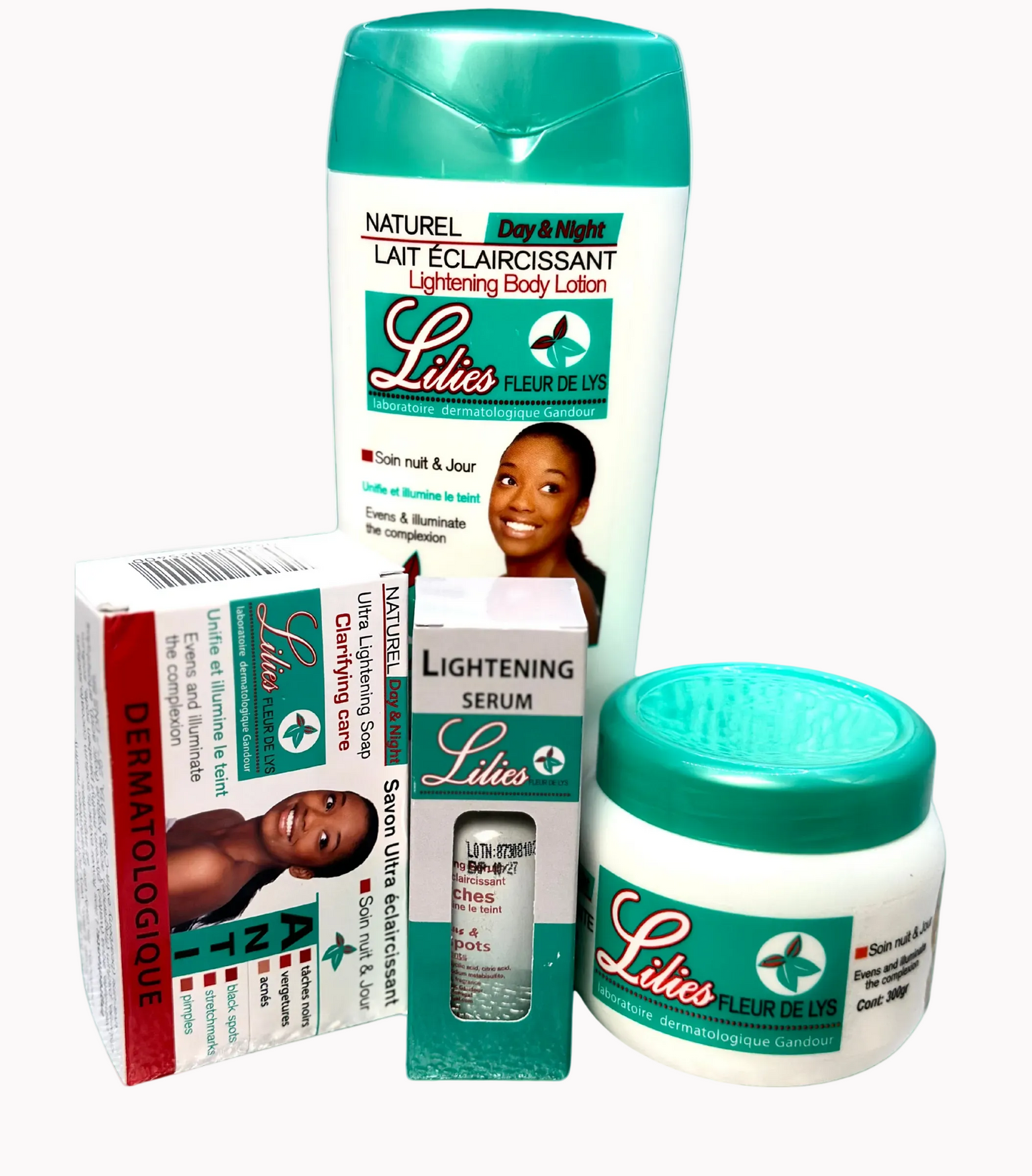 Lilies “Fleur de Lys” SkinCare Set (Body Lotion 500ml + Cream 300g + Soap 200g + Serum 30mL
