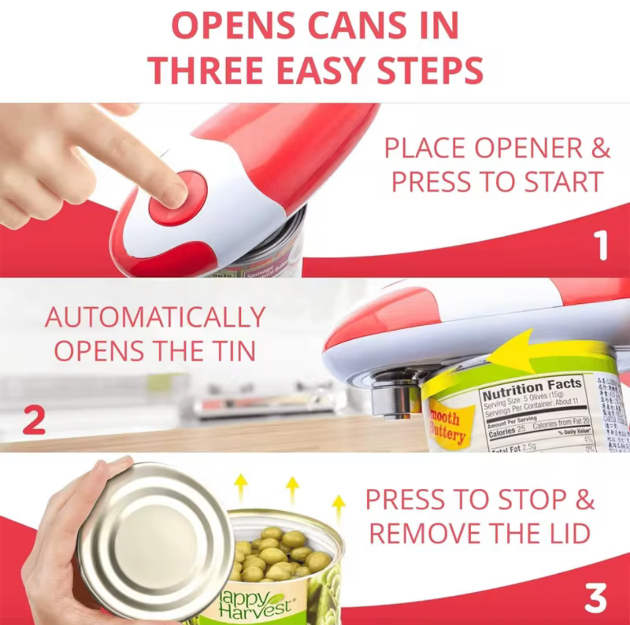 One Touch Automatic Tin Can Jar Stainless Steel Multifuncional Bottle Opener