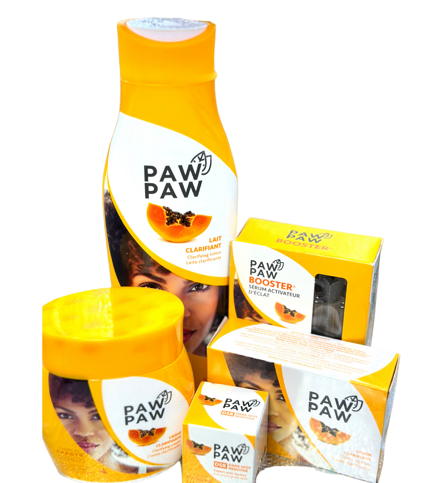 Paw Paw Lait Clarifiant SkinCare Set (Body Lotion 500ml + cream 500ml + soap 180g + Intensive Cream Tube 50mL + DSR 25mL + Oil 60ml)
