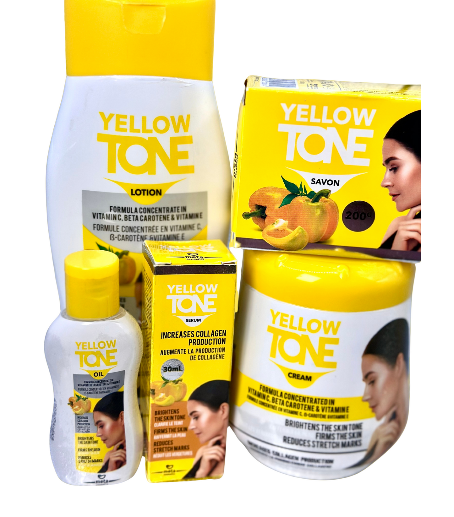 Yellow Tone Skincare Set (Body Lotion 400ml + Cream 450ml + Soap 200g + Serum 30mL + Oil 60ml)