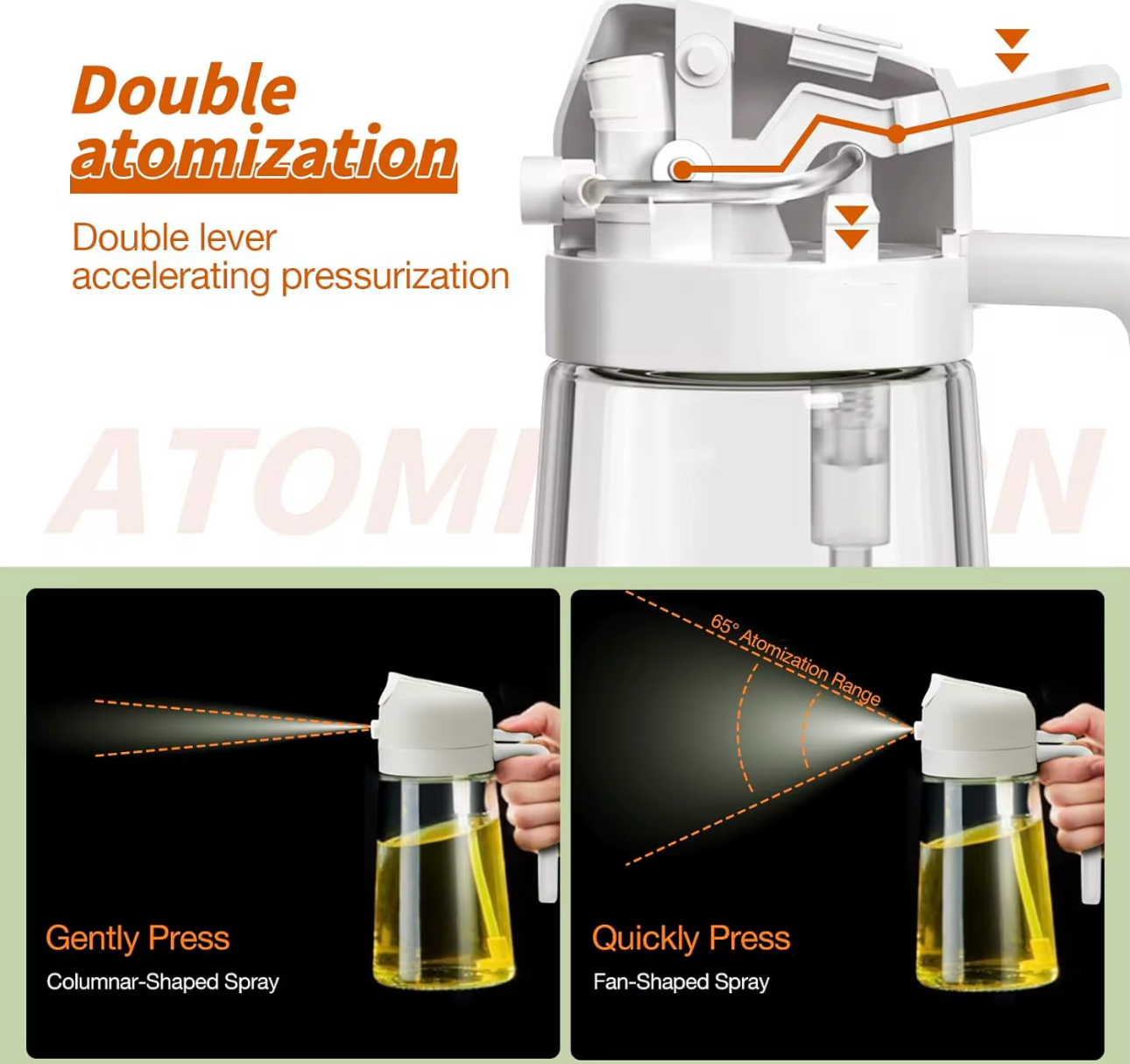 2 in 1 Oil & Vinegar Glass Bottle Container Mist Dispenser Cooking Oil Sprayer for Kitchen Use with Easy Grip Handle