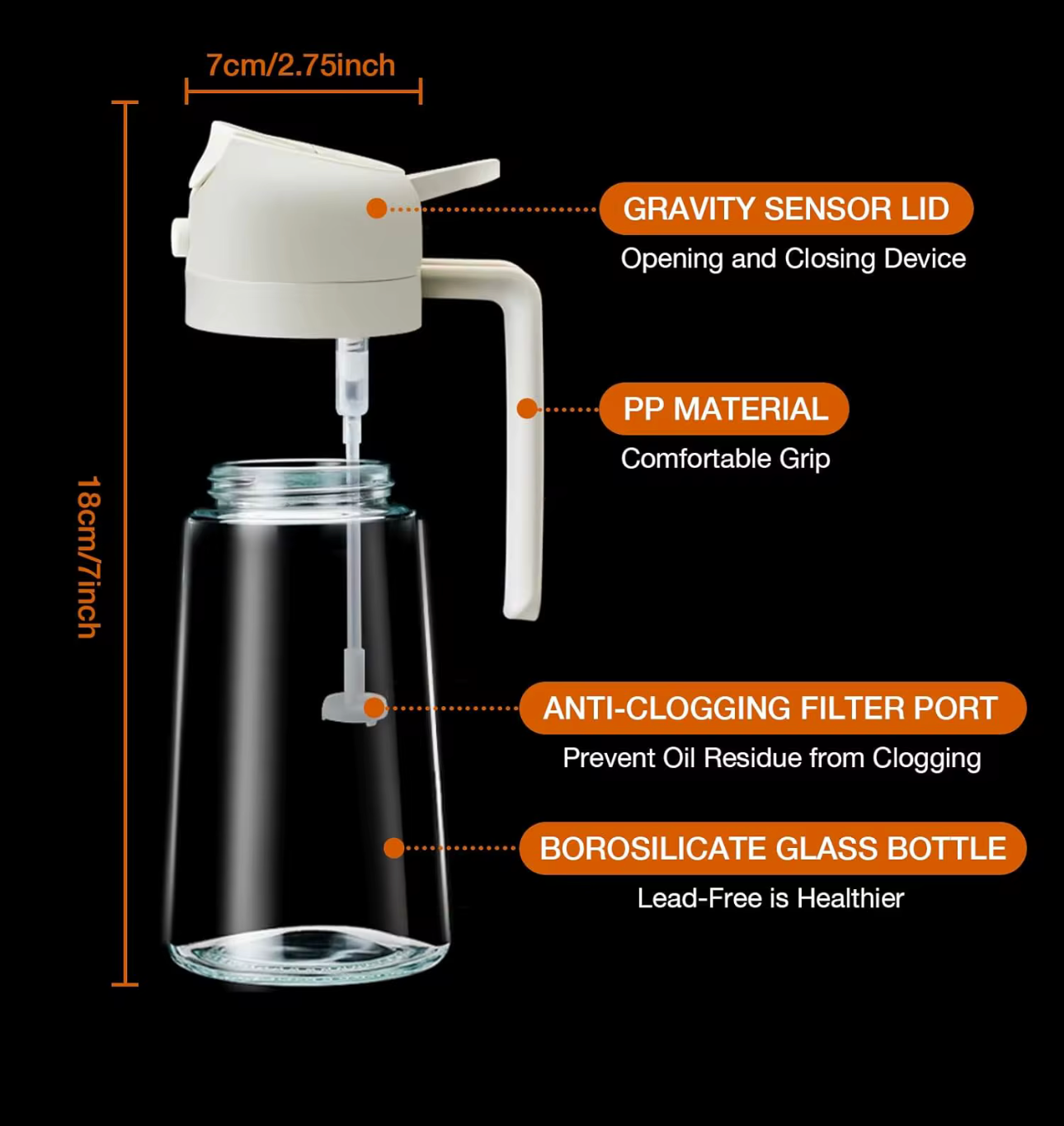 2 in 1 Oil & Vinegar Glass Bottle Container Mist Dispenser Cooking Oil Sprayer for Kitchen Use with Easy Grip Handle