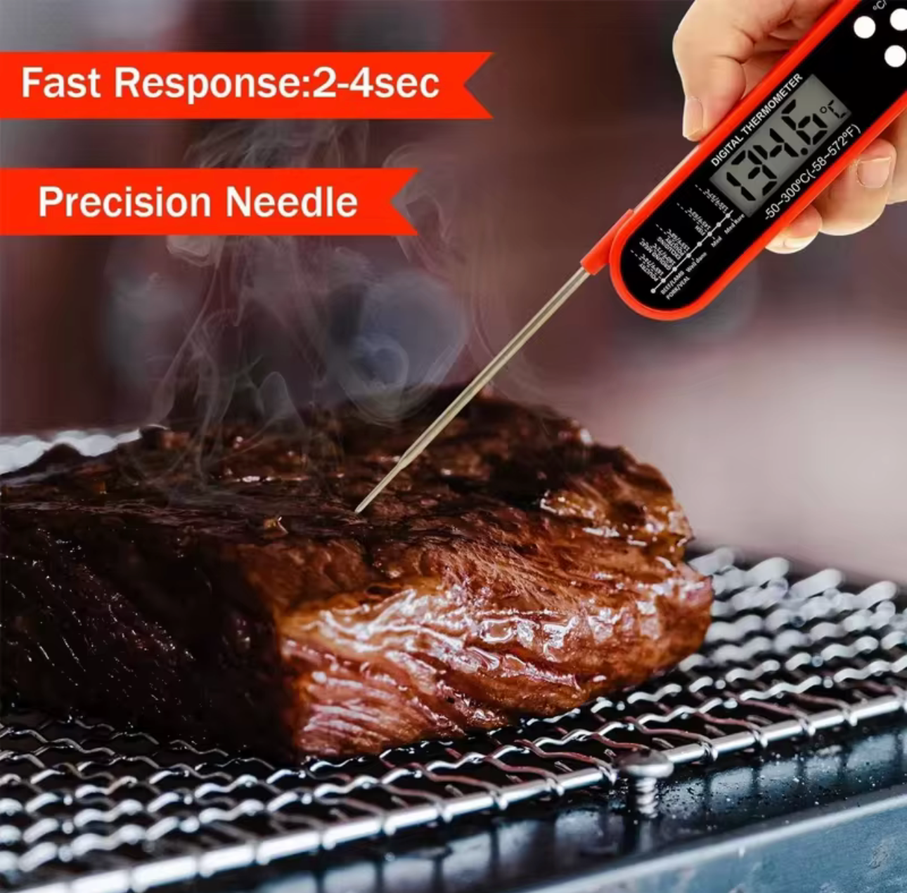 Stainless Steel Wireless Magnetic Digital Cooking Thermometer with Instant Read for Accurate Temperature Monitoring in Kitchen