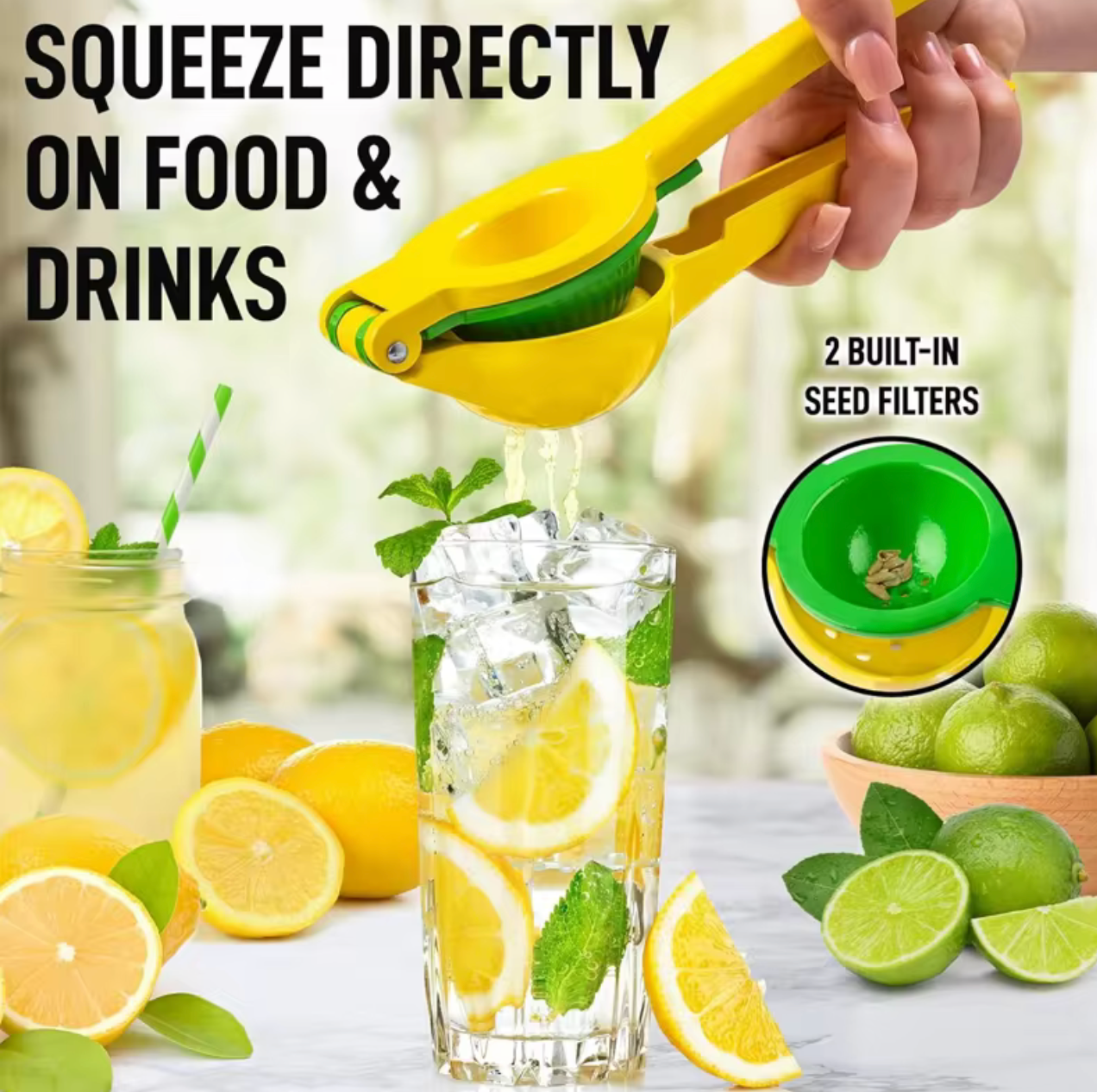 2 in 1 Handheld Metal Lemon Juicer Press Kitchen Hand Lime and Lemon Squeezer