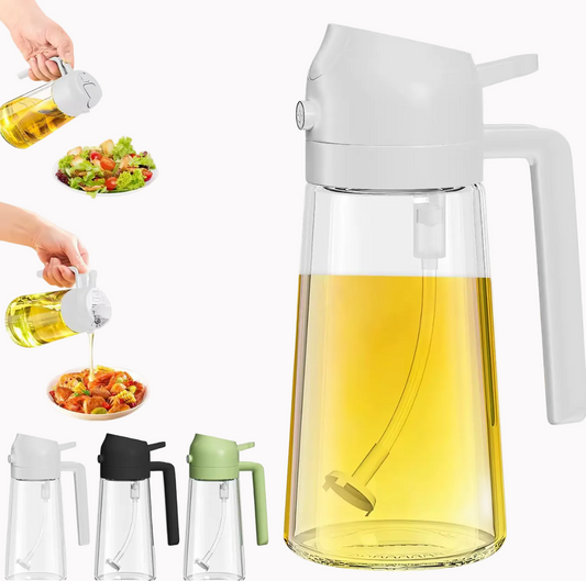 2 in 1 Oil & Vinegar Glass Bottle Container Mist Dispenser Cooking Oil Sprayer for Kitchen Use with Easy Grip Handle